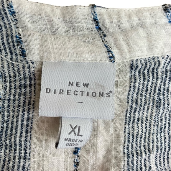 New Directions Embroidered Boho Split Neck Peasant Blouse Blue White Tassels XL - Picture 15 of 16